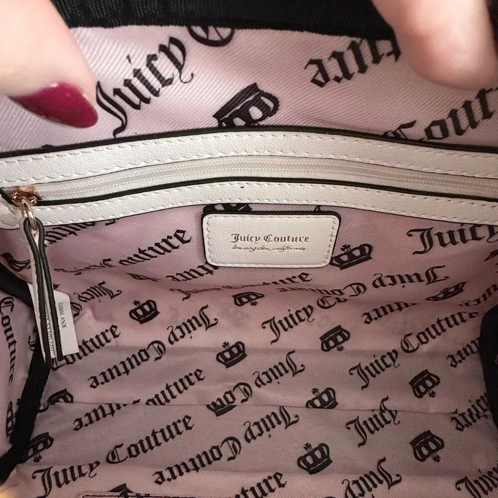 Juicy Couture White Sweet n Juicy LARGE Bowler Bag Satchel Strawberry Coin Purse